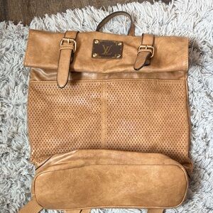 Tan Leather Backpack with Perforated Design